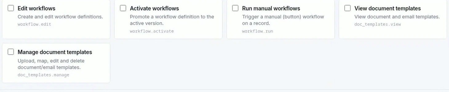 Two separate privileges in the role builder: viewing document and email templates, and managing them