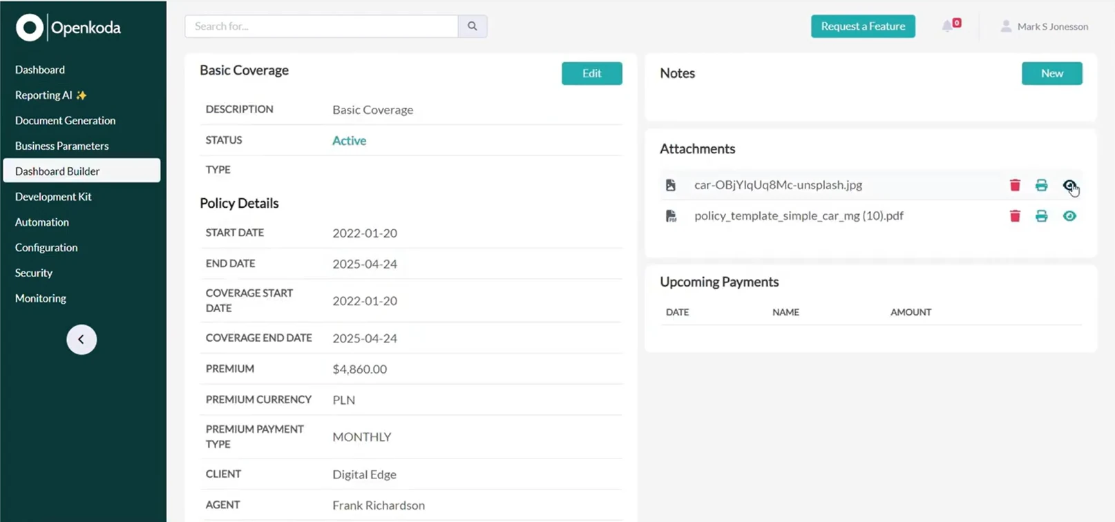 insurance policy management dashboard