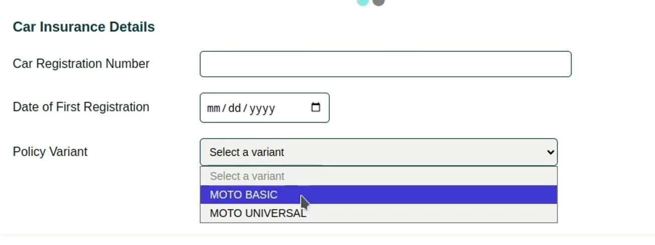 embedded insurance form for car insurance