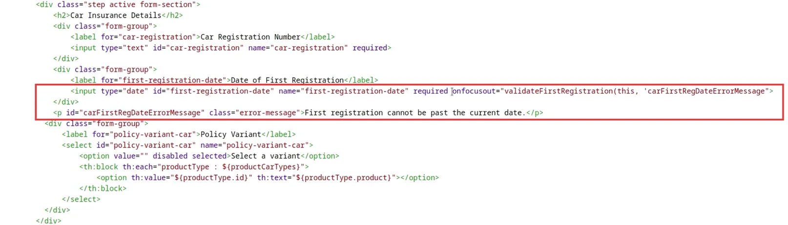 embedded insurance form for car insurance