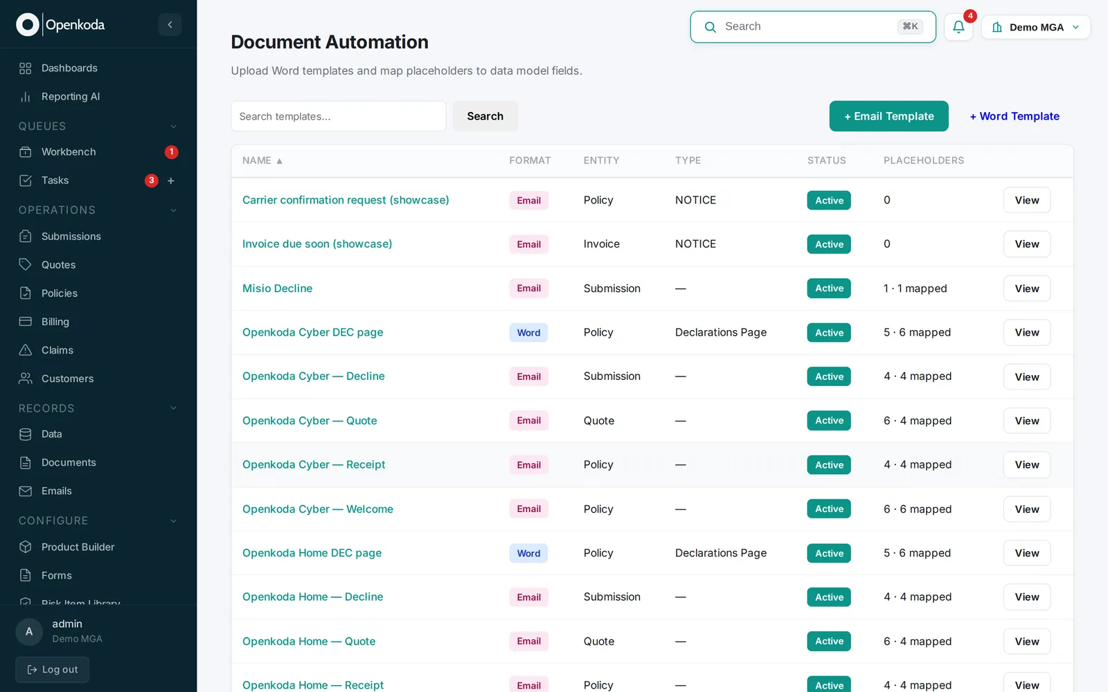 Insurance Document Automation & AI Intake | Openkoda