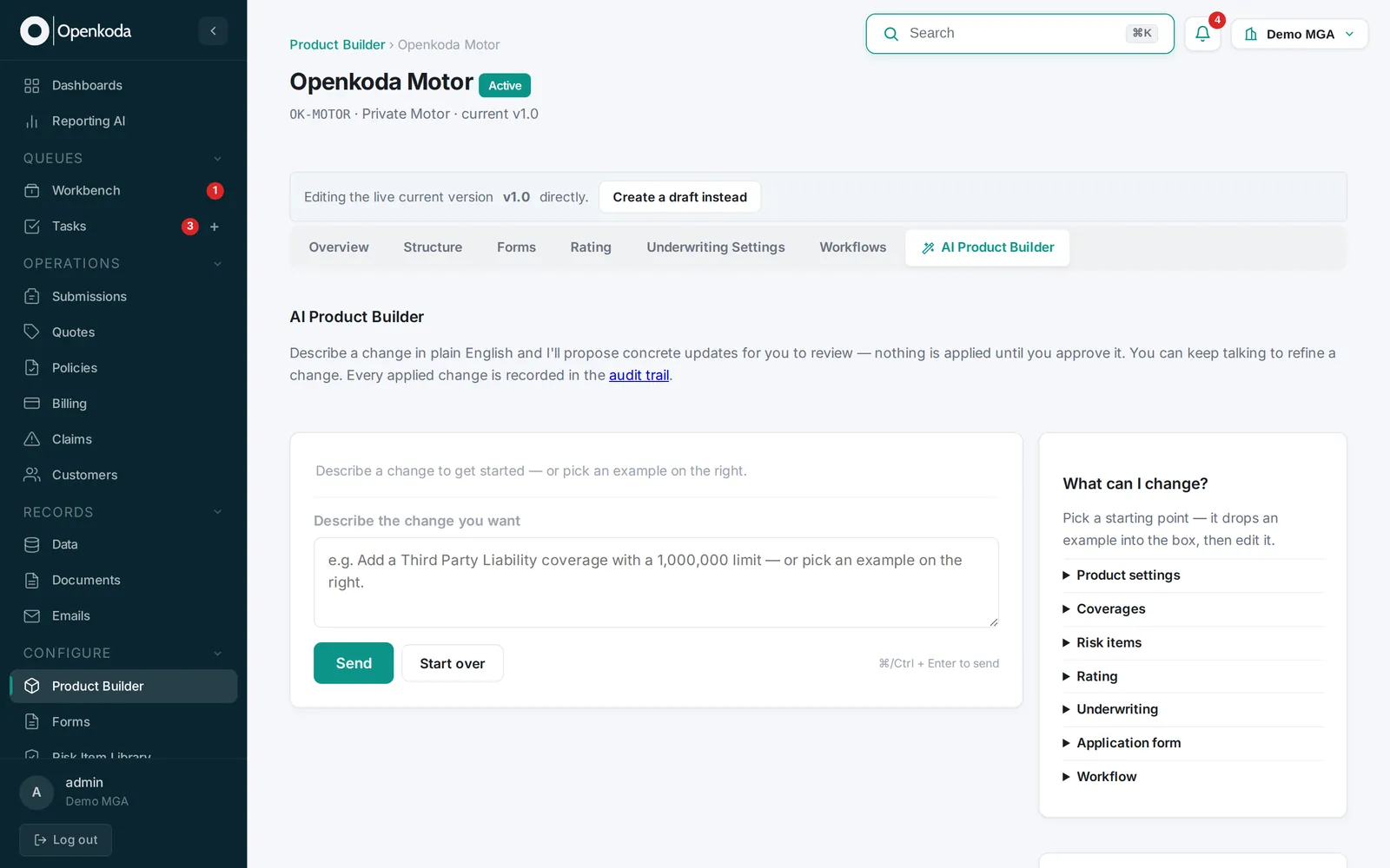 AI Product Builder - describe a change in plain English