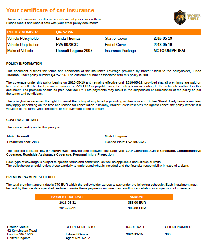 car policy document